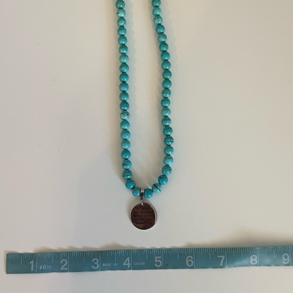 Turquoise Beaded Necklace with Inspirational Pendant - Picture 2 of 3